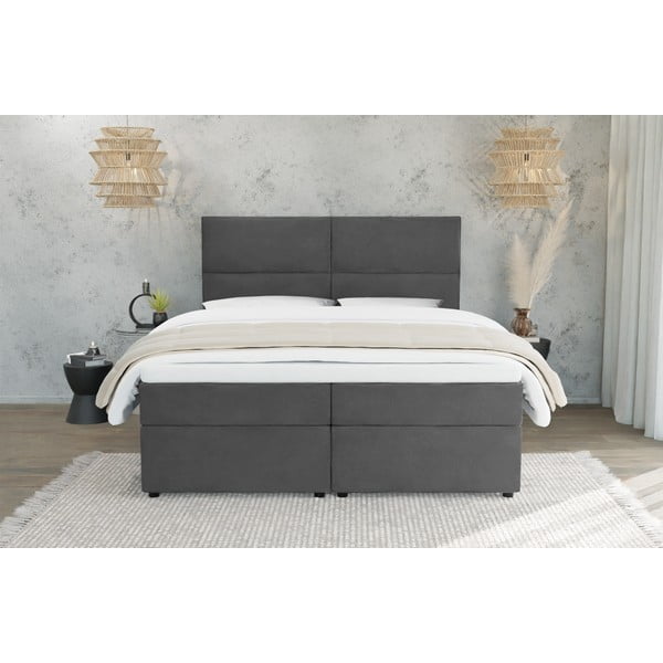 Tamno sivi boxspring krevet s prostorom za odlaganje 180x200 cm Rico – Ropez-image-2