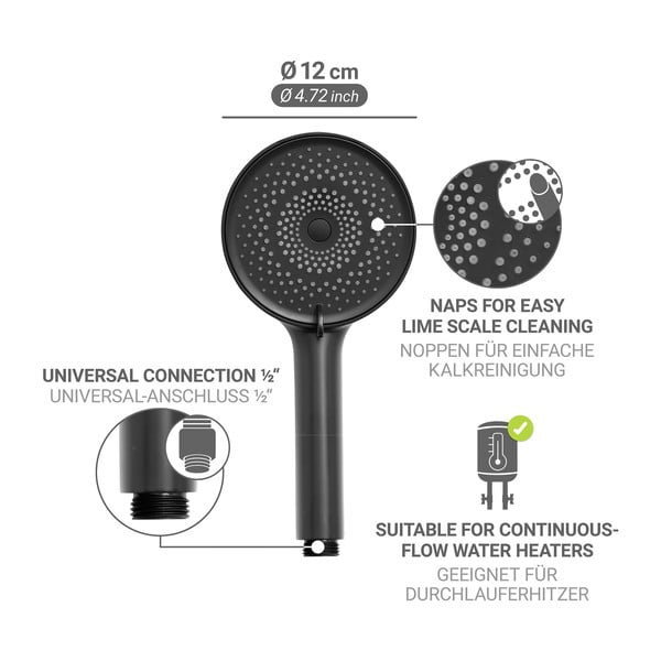 Mat crna plastična ručka za tuš ø 12 cm Softwater – Wenko-image-3