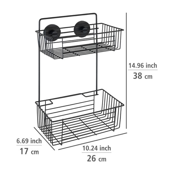 Crna zidna dvoetažna kupaonska polica Wenko Vacuum-Loc® Pavia-image-1