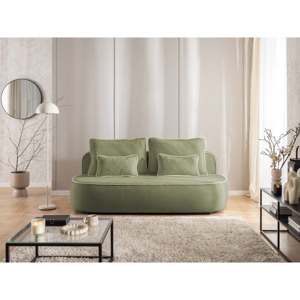 Kaki zelena/bež baršunasti sklopiva/s prostorom za odlaganje sofa 210 cm Saga – Ropez-image-2