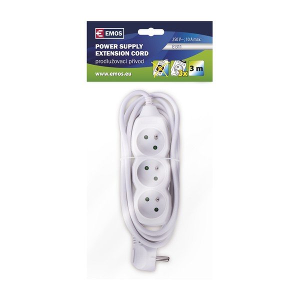 Bijeli produžni kabel s 3 EMOS utičnice, 3m-image-1
