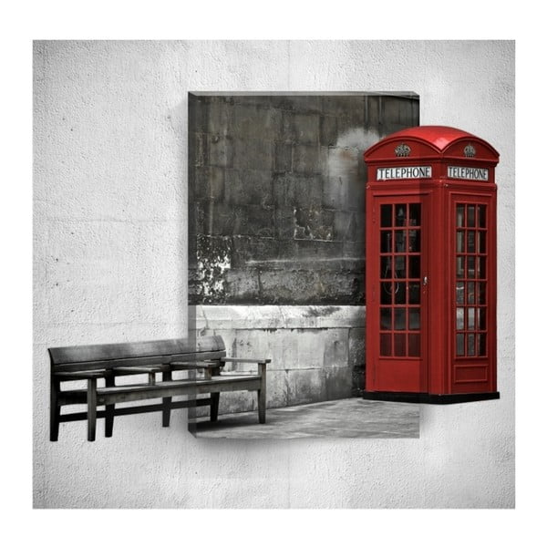 Zidna 3D slika Mosticx Crvena telefonska govornica, 40 x 60 cm