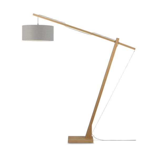 Podna svjetiljka sa svijetlosivim sjenilom i Good &amp; Mojo Montblanc konstrukcijom od bambusa