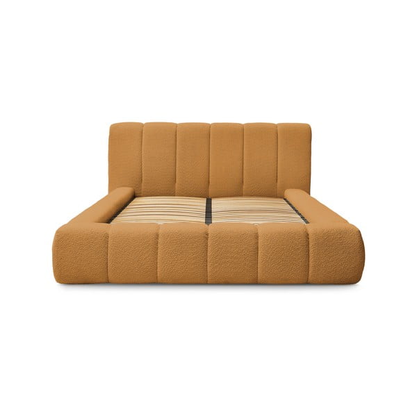 Senf žuti tapecirani bračni krevet s prostorom za odlaganje s podnicom 160x200 cm Denali – Bobochic Paris-image-3