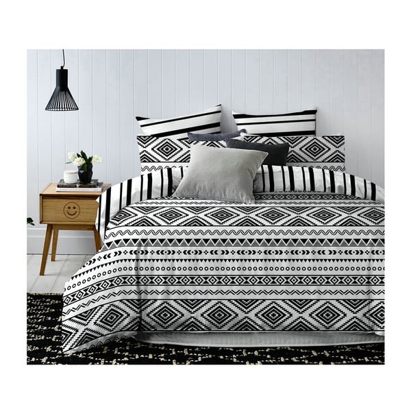 Crno-bijela dvostrana posteljina za bračni krevet od mikrovlakana DecoKing Hypnosis Oslo, 200 x 200 cm
