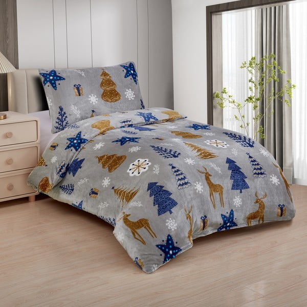 Siva posteljina za krevet za jednu osobu od mikropliša 140x200 cm Natale – My House