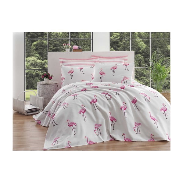 Bijeli lagani pamučni prekrivač preko kreveta za jednu osobu Flamingo, 140 x 200 cm