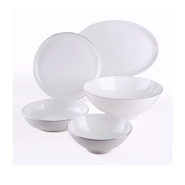 Set tanjura i zdjela sa srebrnom prugom, 15 komada