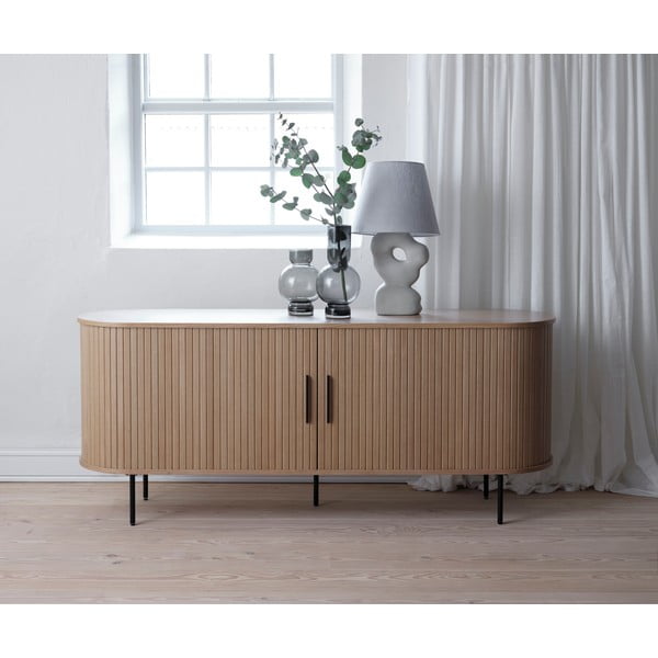 Niska komoda u dekoru hrasta s kliznim vratima u prirodnoj boji 76x180 cm Nola – Unique Furniture-image-1