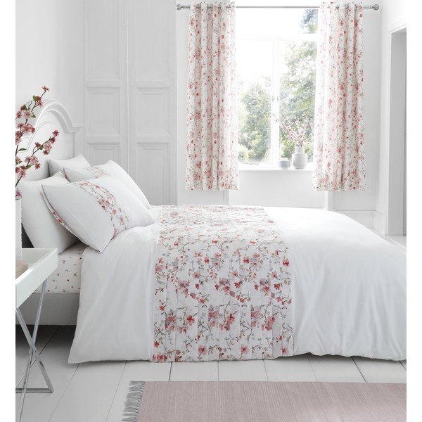 Bijelo-crvena posteljina Catherine Lansfield Jasmine Floral, 200 x 200 cm-image-2