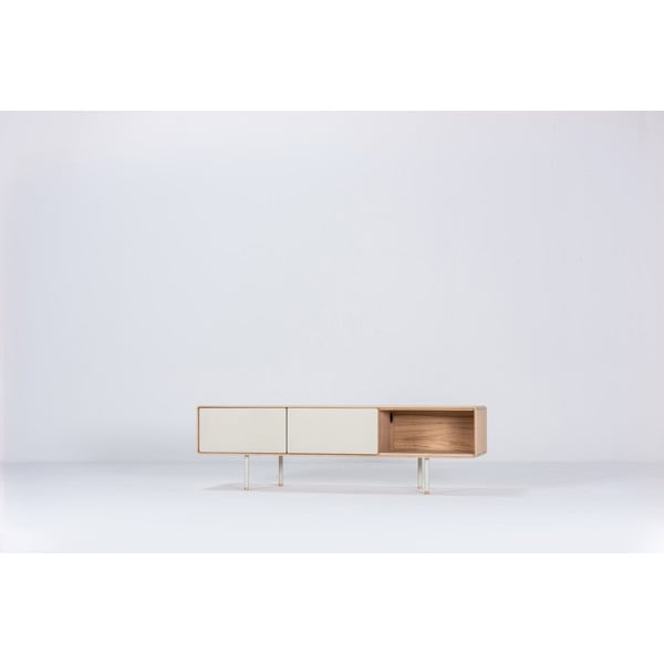 Bijela/u prirodnoj boji TV komoda od punog hrasta 160x48 cm Fina – Gazzda-image-2