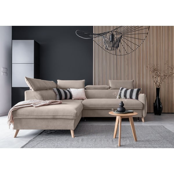 Bež baršunasta sklopiva kutna garnitura (s lijevim kutom) Sweet Harmony – Miuform-image-1