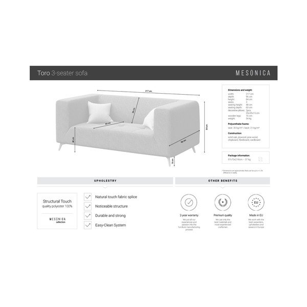 Tamnosiva sofa MESONICA Toro, 217 cm-image-3