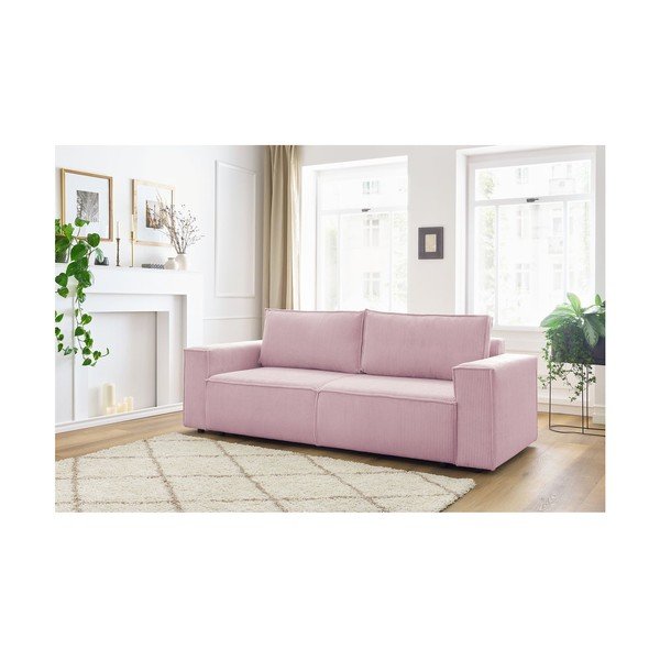 Svijetlo ružičasta sklopiva sofa od samta 245 cm Nihad – Bobochic Paris-image-1