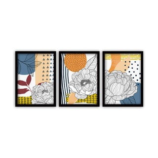 Set od 3 slike u crnim okvirima Vavien Artwork Floral IV., 35 x 45 cm