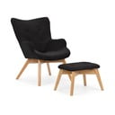 Crna fotelja s naslonjačem za noge od samta Niko – Ropez