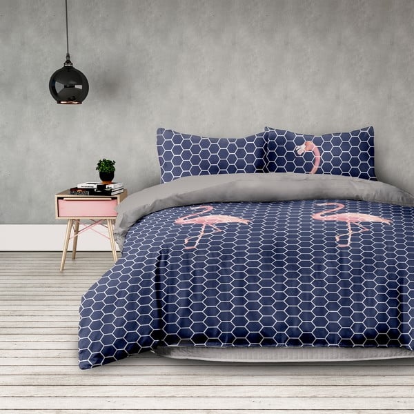 Posteljina s uzorkom za bračni krevet od mikrovlakana AmeliaHome Flamingo Dark, 200 x 220 cm