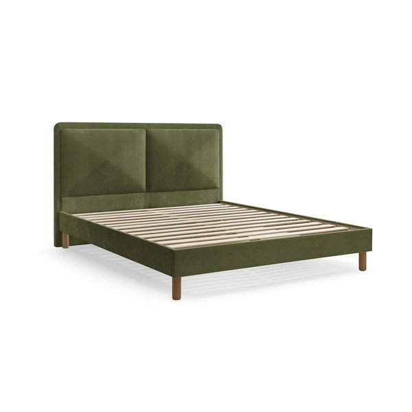 Zeleni podstavljeni tapecirani bračni krevet s podnicom 140x190 cm Mara – Bobochic Paris
