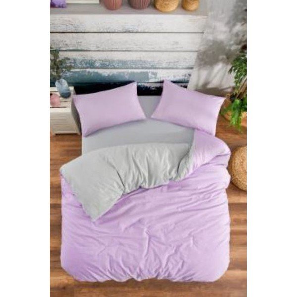 Posteljina za bračni krevet/za produženi krevet od renforce pamuka s uključenom plahtom/4-dijelna u boji lavande/siva 200x220 cm – Mila Home