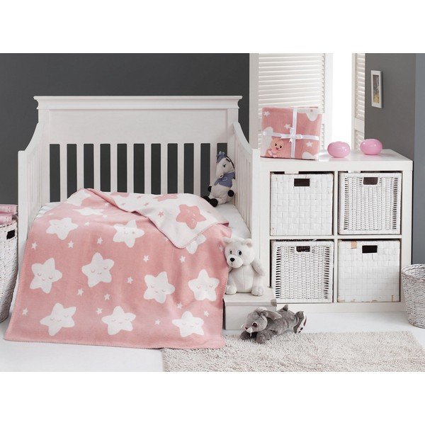 Ružičasta deka za bebe od flisa 100x120 cm Star – Mijolnir-image-1