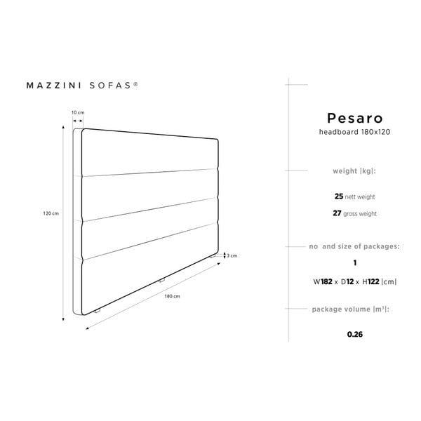 Krem uzglavlje Mazzini Sofas Pesaro, 180 x 120 cm-image-4