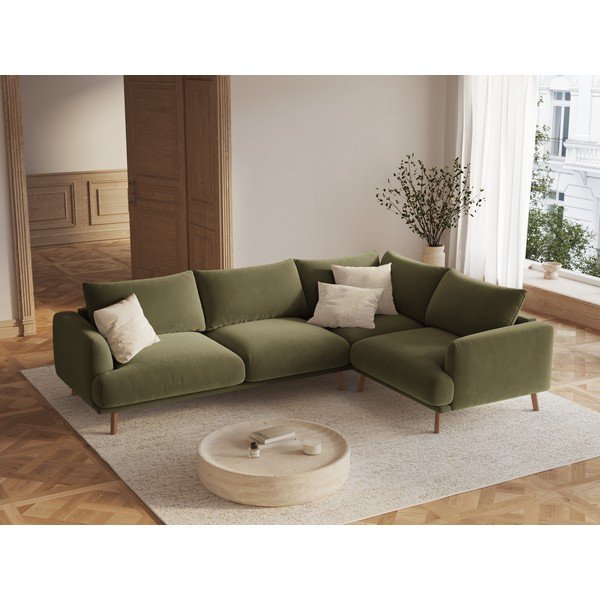 Zelena baršunasta kutna garnitura (s desnim kutom/u obliku slova L) Naomi – Micadoni -image-1