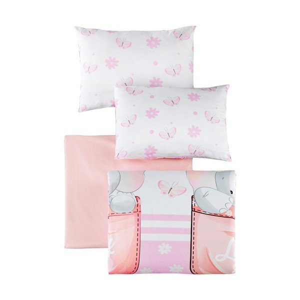 Bijela/ružičasta dječja posteljina za dječji krevetić od renforce pamuka s uključenom plahtom/4-dijelna 100x150 cm Lovely – Mijolnir-image-2