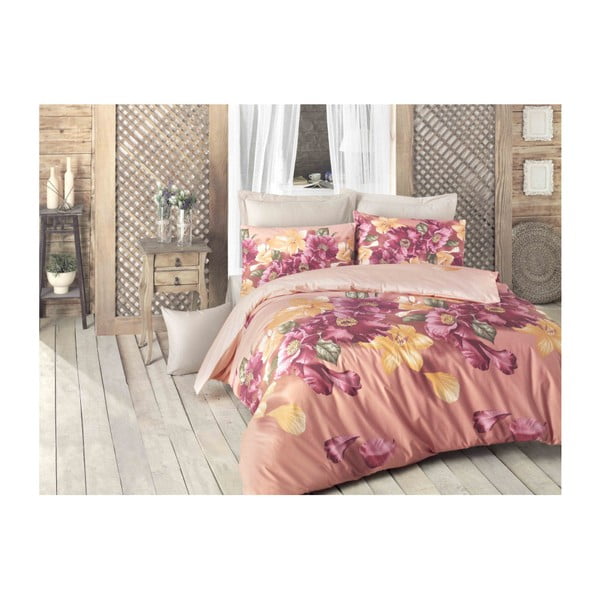 Pamučna posteljina s plahtama i 2 jastučnice za bračni krevet Maeva, 200 x 220 cm