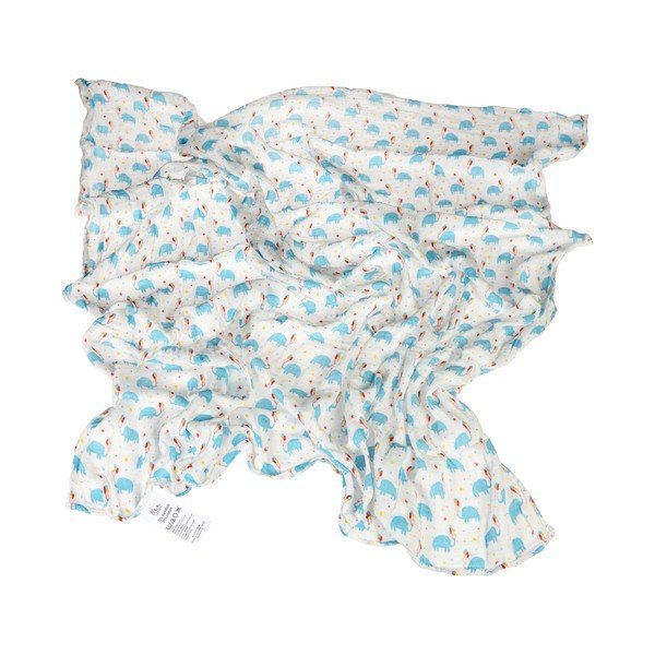 Bijela/plava deka za bebe od muslina za zamatanje 120x120 cm Elephant Party – Rex London
