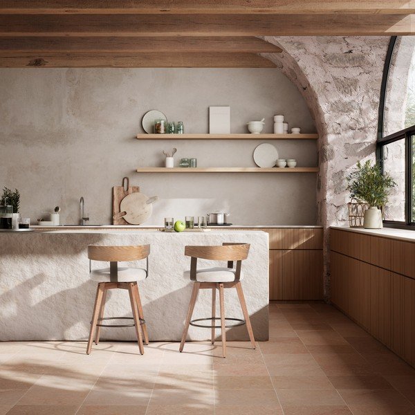 Krem/u prirodnoj boji podstavljene barske stolice u setu s naslonima za ruke 2 kom Ilia – MOME-image-1