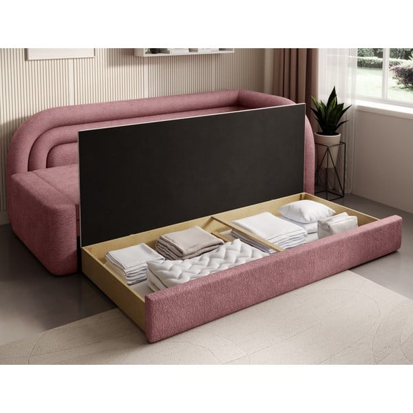 Ružičasta sklopiva/s prostorom za odlaganje sofa od šenila s desnim kutom 223 cm Fabillo – ELTAP-image-4