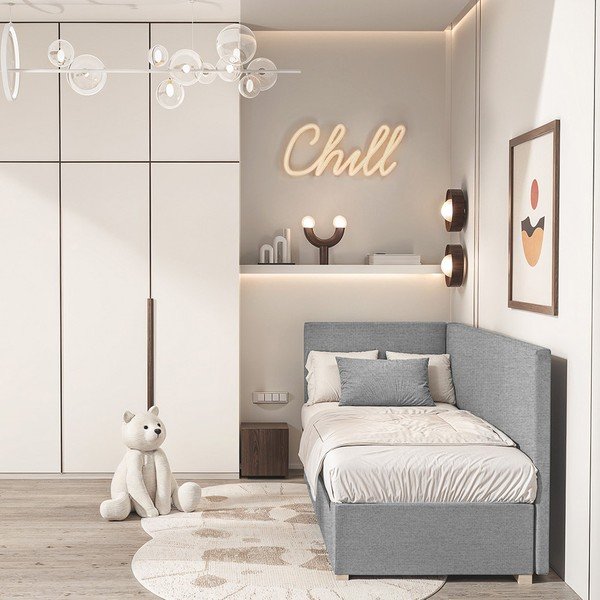 Sivi kutni dječji krevet s prostorom za pohranu s madracem 90x200 cm Flexi – Ghado-image-1
