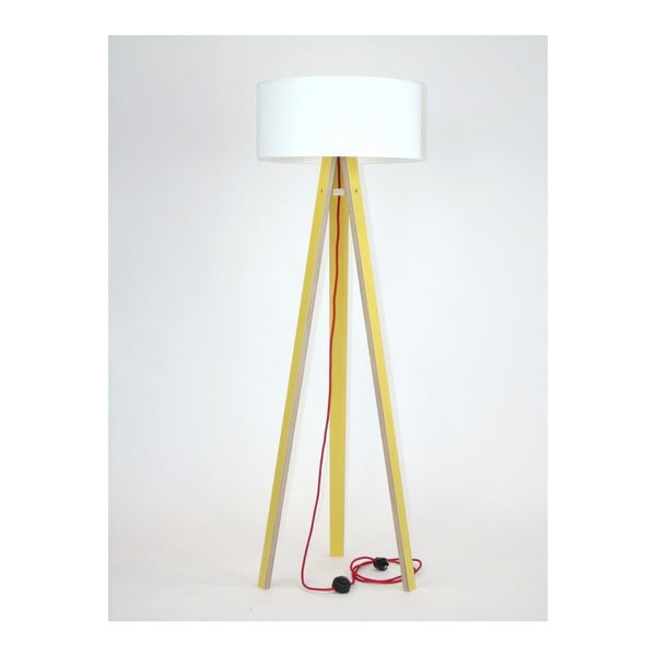 Žuta podna svjetiljka s bijelim sjenilom i crvenim Ragaba Wanda kabelom