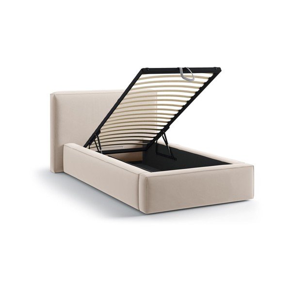 Bež tapecirani krevet s prostorom za odlaganje s podnicom 90x200 cm Jodie – Micadoni -image-1