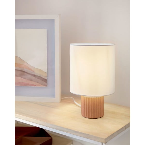 Stolna lampa s tekstilnim sjenilom u bijeloj prirodnoj boji (visina 28 cm) Eshe - Kave Home-image-1