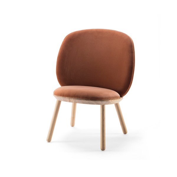 Terakot narančasta baršunasta fotelja s konstrukcijom od drva jasena s kožnim detaljima EMKO Naïve-image-4