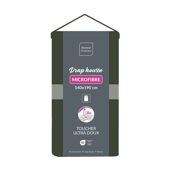 Kaki zelena plahta s gumom od mikrovlakana 140x190 cm Oscar – douceur d'intérieur-image-1