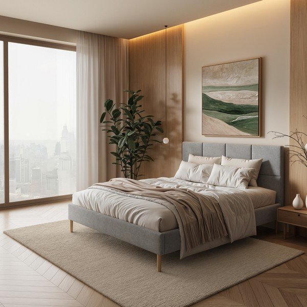 Sivi tapecirani bračni krevet s podnicom 160x200 cm Alano – MESONICA-image-1