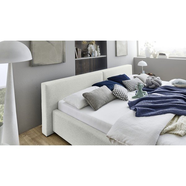 Bijeli tapecirani bračni krevet s prostorom za odlaganje s podnicom 200x240 cm Cube – Meise Möbel-image-3