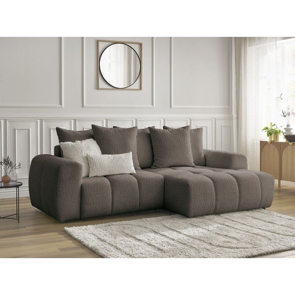 Smeđa sklopiva/s prostorom za odlaganje kutna garnitura od bouclé tkanine (s desnim kutom/s ležaljkom) Roxelane – Bobochic Paris-image-3