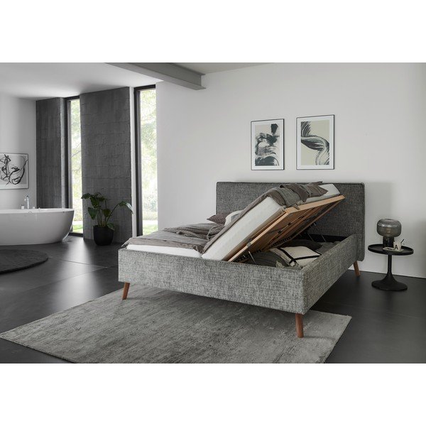 Sivi tapecirani bračni krevet s prostorom za odlaganje s podnicom 160x200 cm Riva – Meise Möbel-image-3