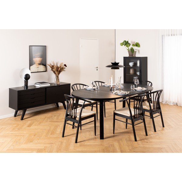 Crna niska komoda u dekoru hrasta s kliznim vratima 160x72 cm A-Line – Actona-image-1