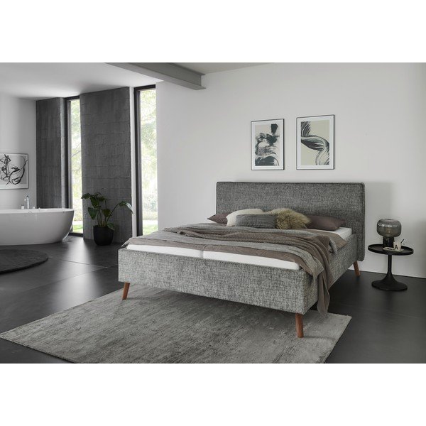 Sivi tapecirani bračni krevet s prostorom za odlaganje s podnicom 160x200 cm Riva – Meise Möbel-image-1