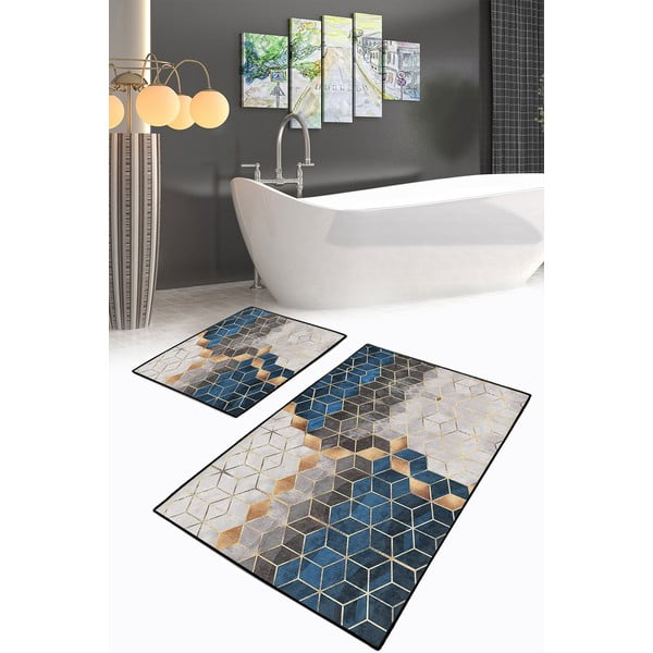 Plave/sive kupaonske prostirke u setu 2 kom 60x100 cm Optic – Mila Home-image-3