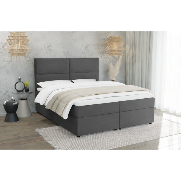 Tamno sivi boxspring krevet s prostorom za odlaganje 180x200 cm Rico – Ropez-image-1