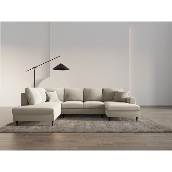 Bež baršunasti sklopiva/s prostorom za odlaganje kutna garnitura (s lijevim kutom/u obliku slova "U") Kyoto – Cosmopolitan Design-image-2