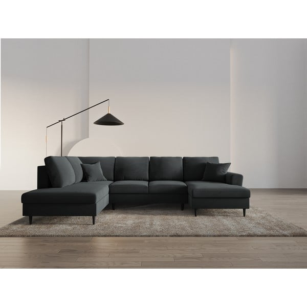 Tamno siva baršunasti sklopiva/s prostorom za odlaganje kutna garnitura (s lijevim kutom/u obliku slova "U") Kyoto – Cosmopolitan Design-image-2