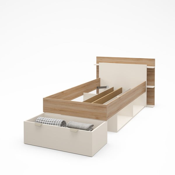Bijeli/u prirodnoj boji krevet u dekoru hrasta s prostorom za pohranu bez podnice 90x200 cm Albo – Marckeric-image-4