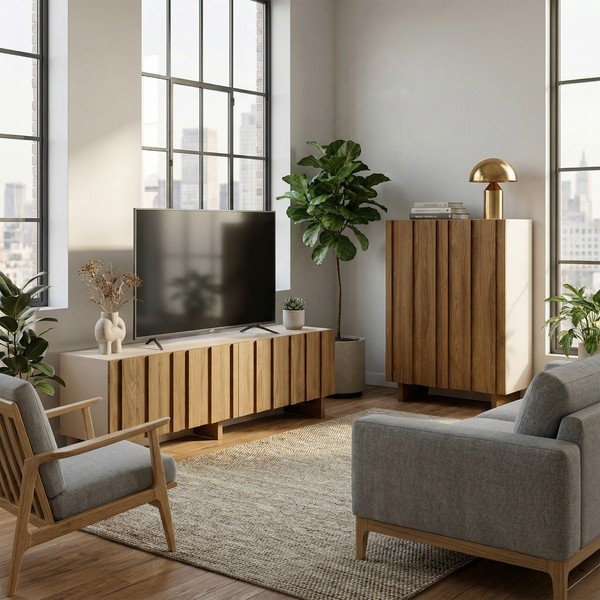 Krem/u prirodnoj boji TV komoda od masivnog bora 180x50x43 cm Marlo – Marckeric-image-4