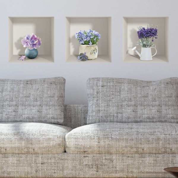 Set s 3 zidne 3D samoljepljive naljepnice Ambiance Purple Bouquets-image-1